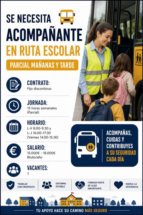 Se necesita acompañante en ruta escolar parcial mañanas y tarde