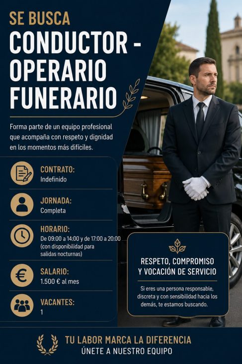 Se busca conductor funerario con contrato indefinido y sueldo de 1.500 €