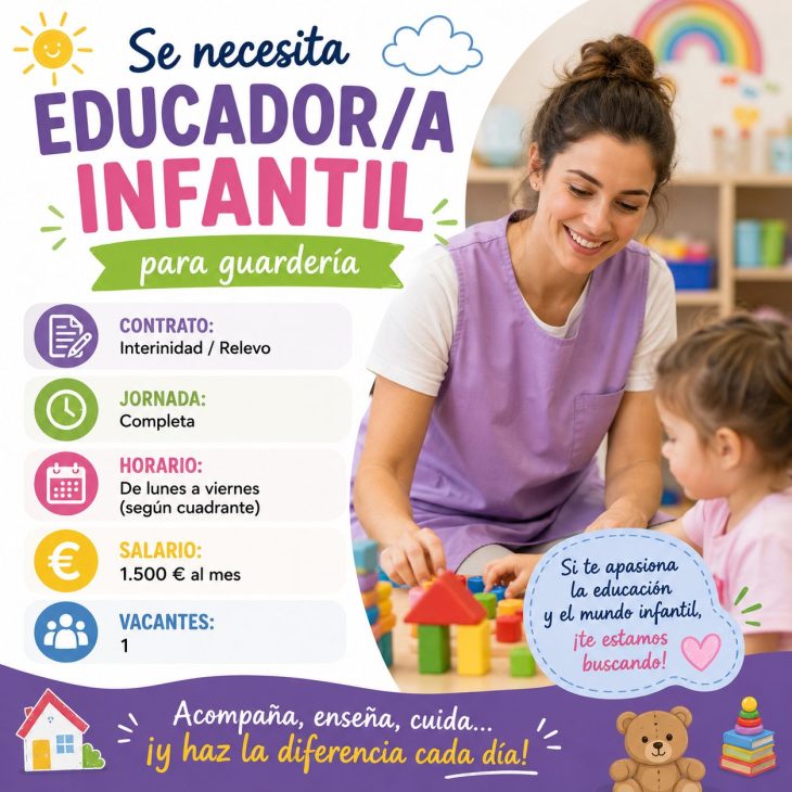 Se necesita educador/a infantil para guardería 1.500€/mes