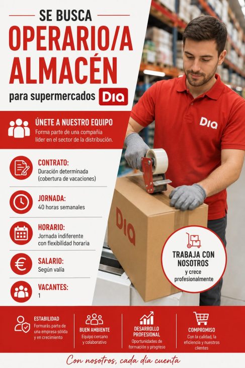 Operario/a almacén para supermercados Dia