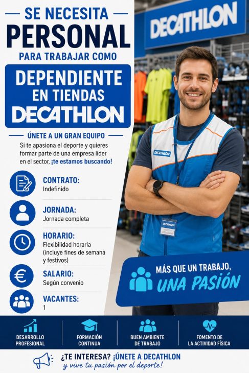 Se necesita personal para trabajar como dependiente en tiendas Decathlon