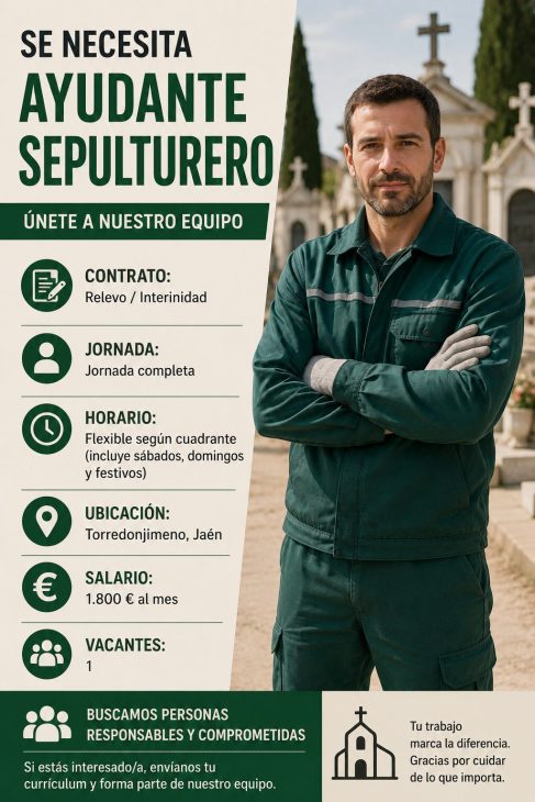 Se necesita Ayudante sepulturero 1.800€/mes
