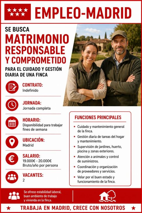 Se busca matrimonio responsable y comprometido para el cuidado de finca