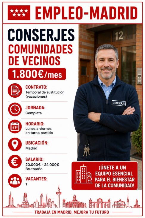 Se necesita conserje para comunidad de vecinos 1.800€/mes