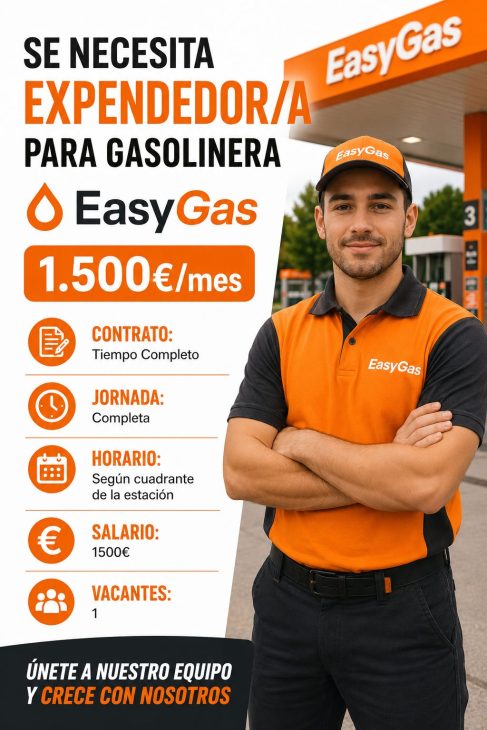 Se requiere la incorporación de expendedor/a para gasolinera 1.500€/mes