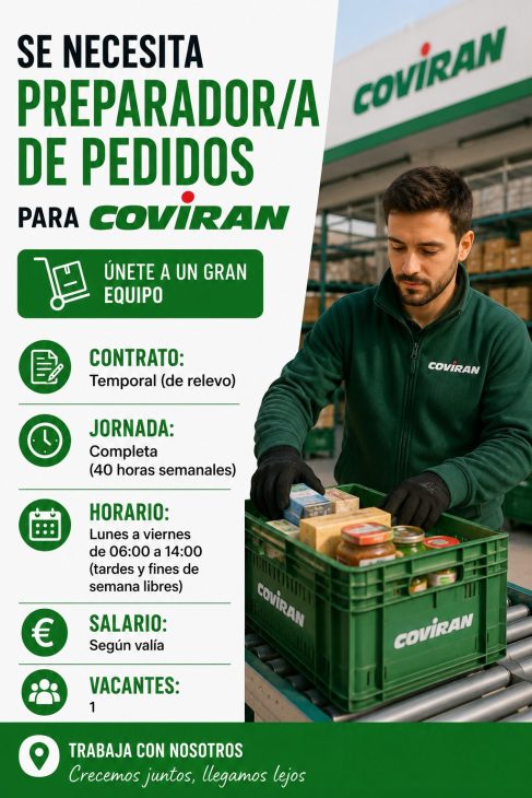 Se necesita preparador/a de pedidos para Coviran