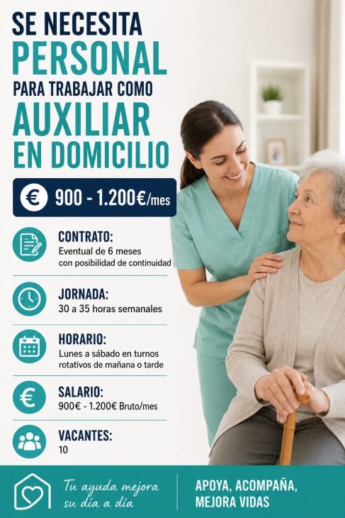 Se necesita personal para trabajar como auxiliar en domicilio