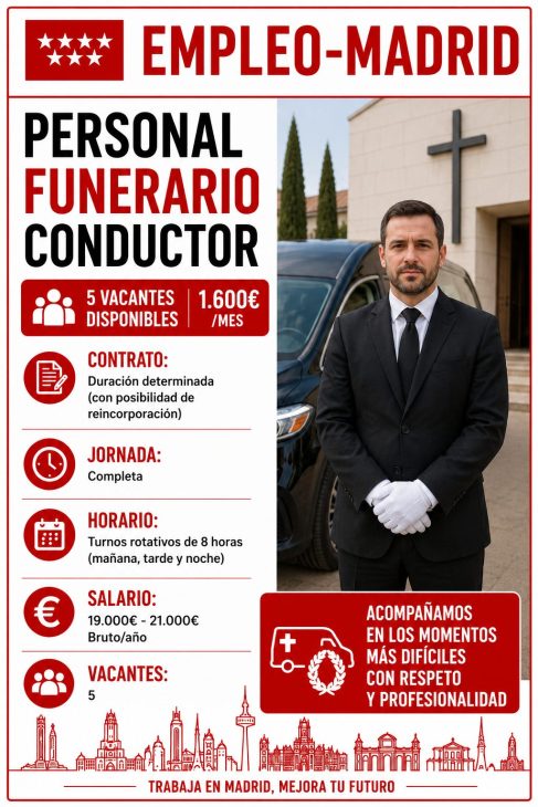 Personal Funerario Conductor 5 vacantes disponibles