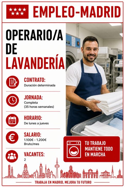 Operario/a de lavandería 1.100-1.200€/mes
