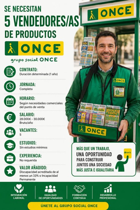 Se necesita 5 vendedores/as de productos ONCE