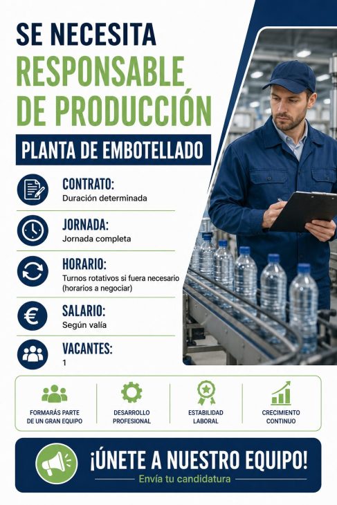 Se necesita responsable de producción planta de embotellado
