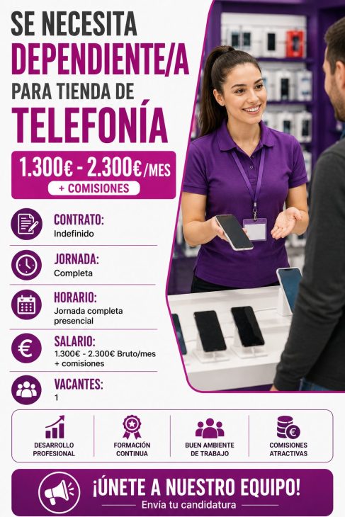 Se necesita dependiente/a para tienda de telefonía