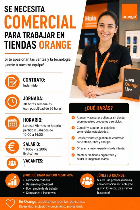 Se necesita comercial para trabajar en tiendas Orange