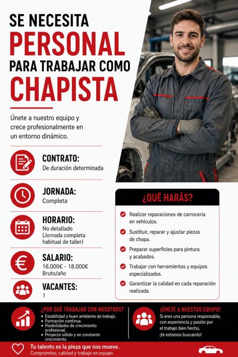 Se necesita personal para trabajar como chapista