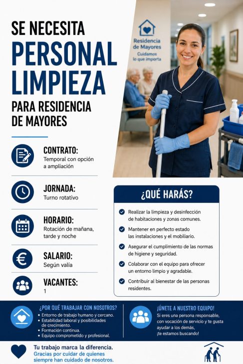 Personal Limpieza para Residencia de Mayores