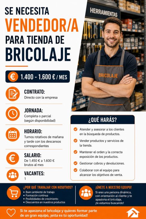 Vendedor/a para tienda de bricolaje