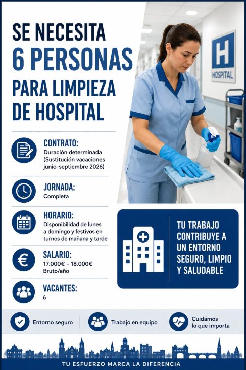 Se necesita 6 personas para limpieza de hospital
