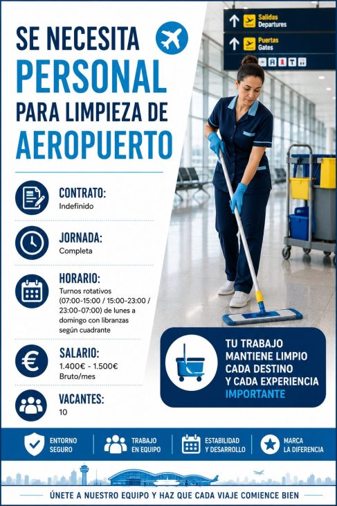 Se necesita personal para limpieza de aeropuerto