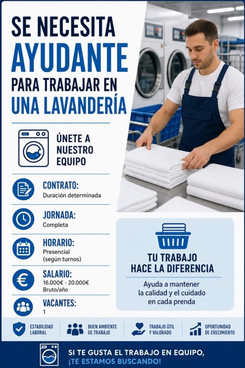 Se necesita ayudante para trabajar en una lavandería