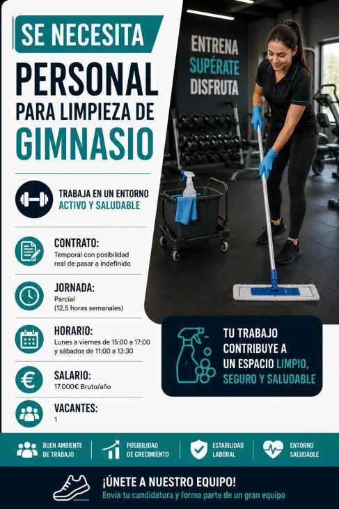 Se necesita personal para limpieza de gimnasio