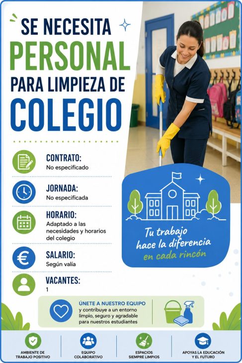 Se necesita personal para limpieza de colegio