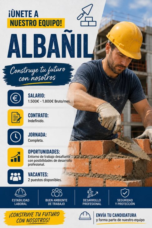 Se necesita personal para trabajar como albañil
