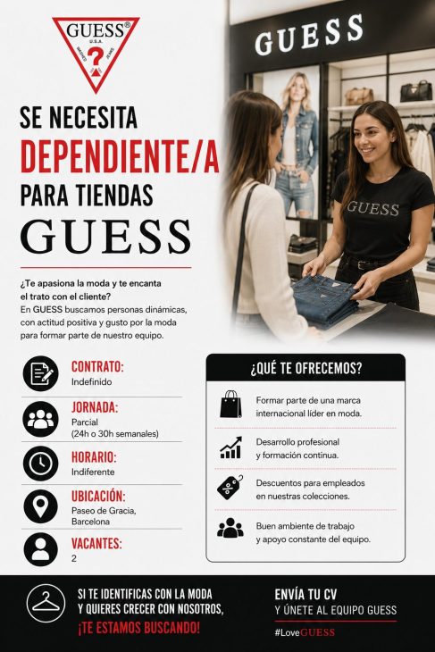 Se necesita dependiente/a para tiendas GUESS
