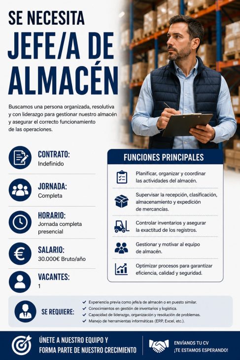 Se necesita jefe/a de almacén