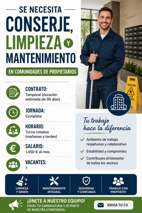 Conserje, limpieza y mantenimiento en comunidades de propietarios