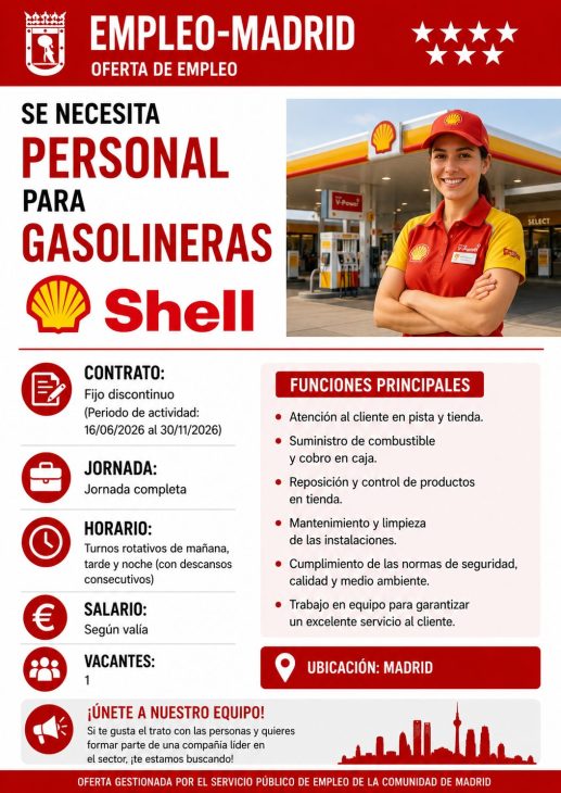Se necesita personal para trabajar en una gasolinera Shell