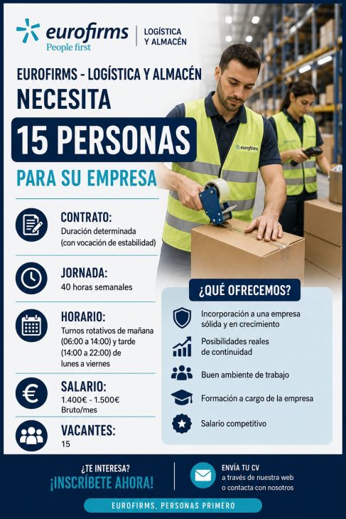Mozo/a de almacén y Operario/a de fábrica 15 vacantes disponibles