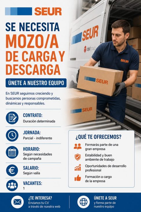 Se necesita mozo/a de carga y descarga para trabajar en Seur