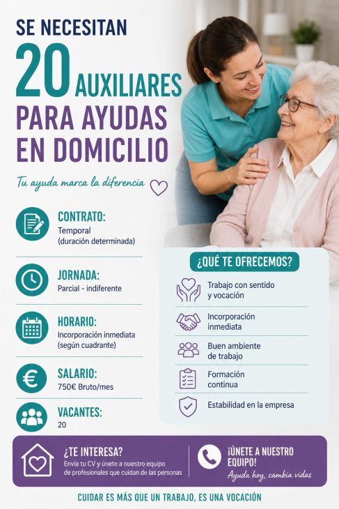 Se necesita 20 auxiliares para ayudas en domicilio