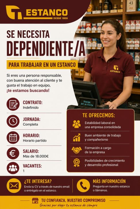 Se necesita dependiente/a para trabajar en un estanco