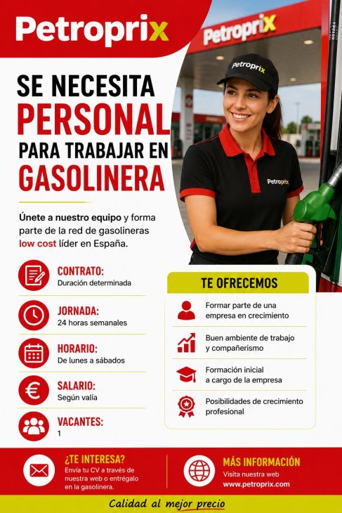 Se necesita personal para trabajar en gasolinera Petroprix