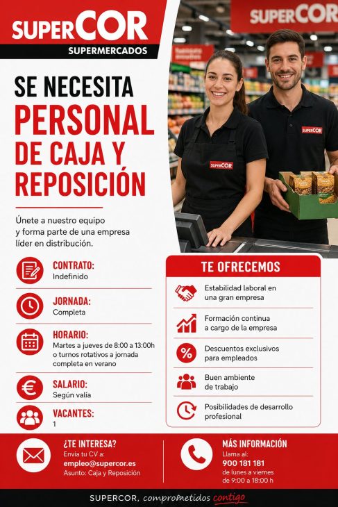 Se necesita personal de caja y reposición para Supercor