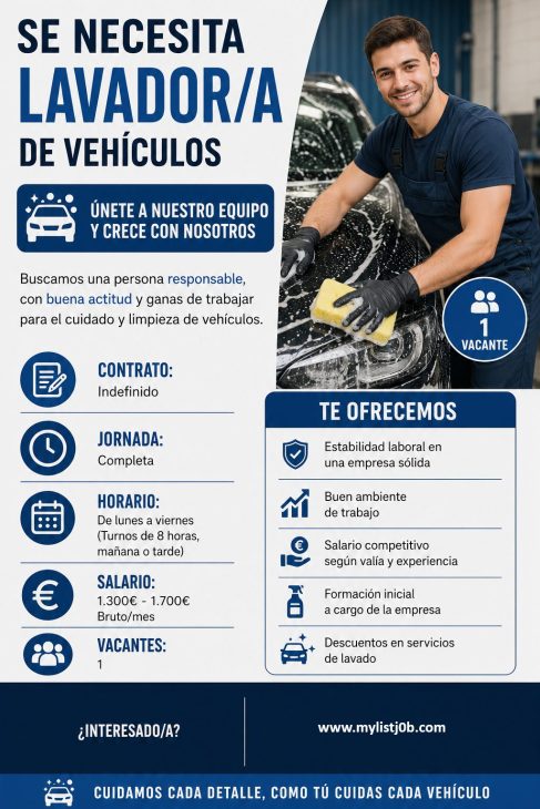 Se necesita lavador/a de vehículos