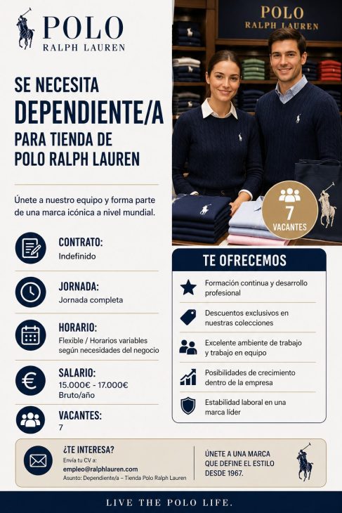 Se necesita dependiente/a para tienda de Polo Ralph Lauren