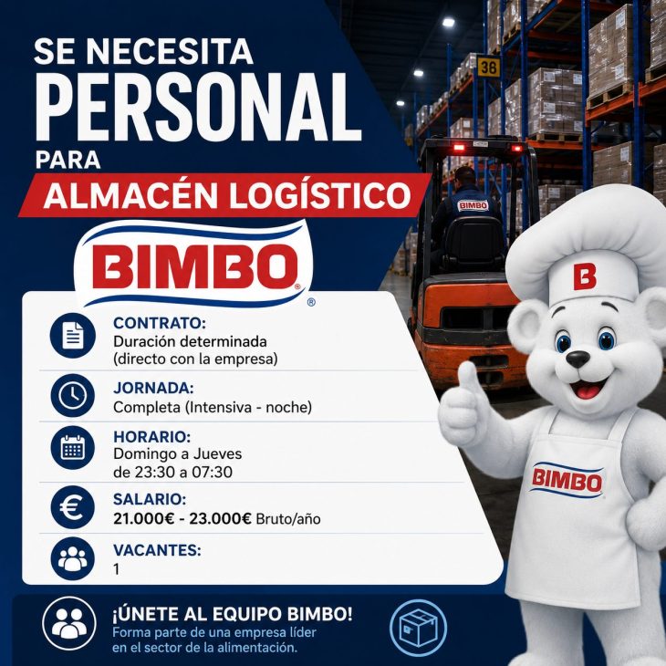 Se necesita personal para almacén logístico Bimbo