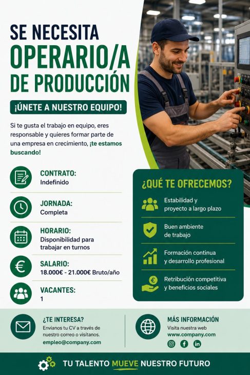 Se necesita Operario/a de producción