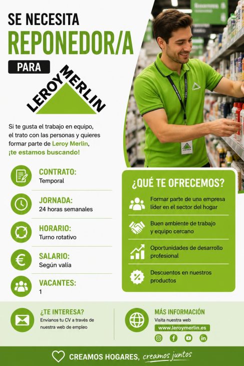 Se necesita reponedor/a para trabajar en Leroy Merlin