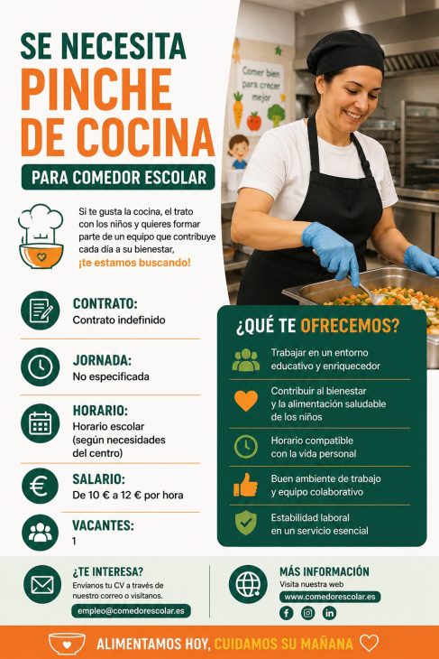 Se necesita pinche de cocina para comedor escolar