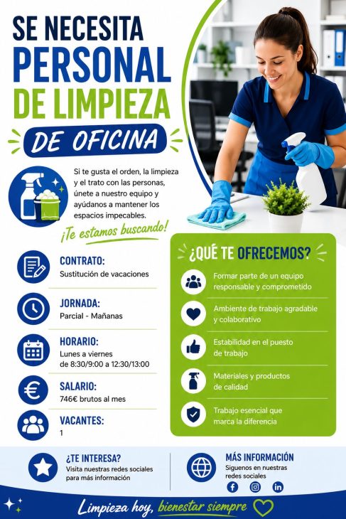 Se necesita personal de limpieza de oficina