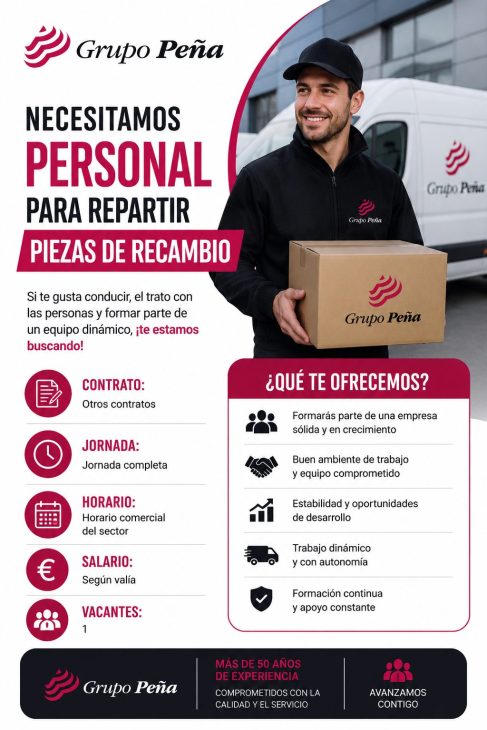 Se necesita personal para repartir piezas de recambio