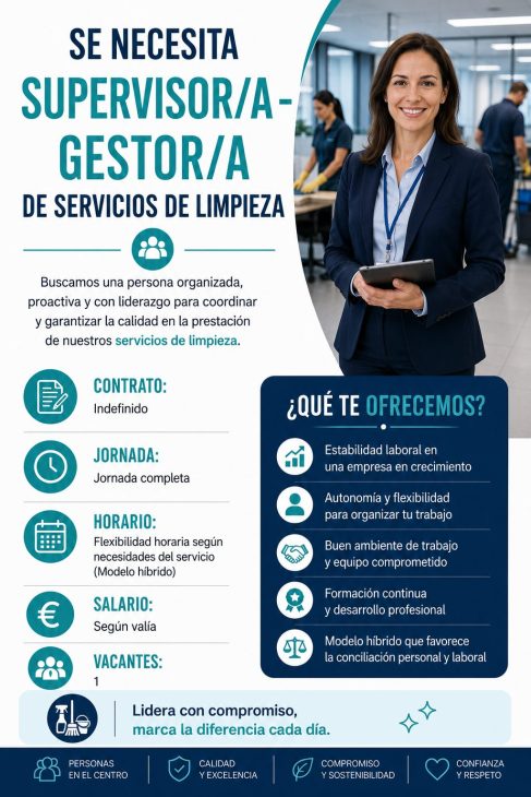 Se necesita supervisor/a – Gestor/a de Servicios de Limpieza