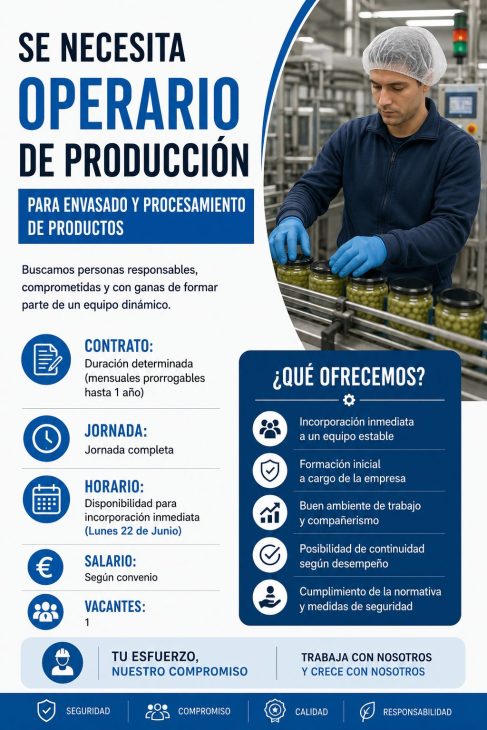 Se necesita operario de producción