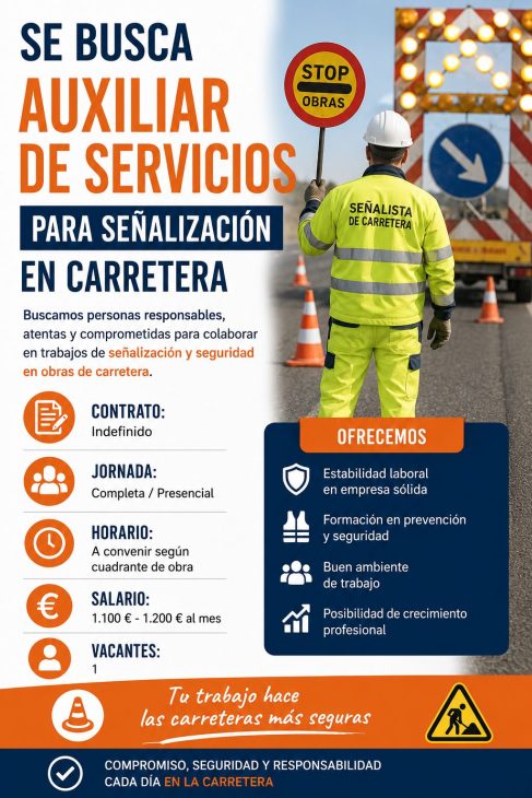 Se necesita auxiliar de servicios (Señalista de carretera)
