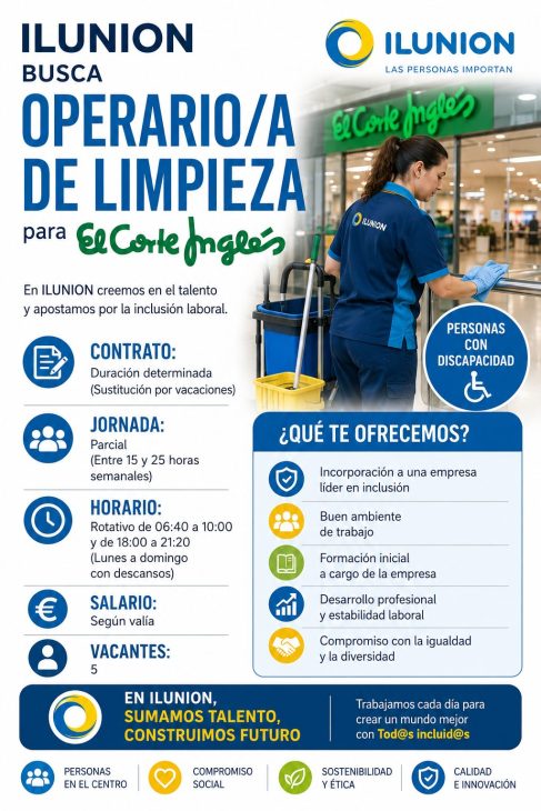 Operario/a de limpieza para el Corte Inglés con discapacidad