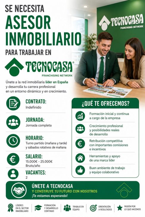 Se necesita asesor inmobiliario para trabajar en Tecnocasa