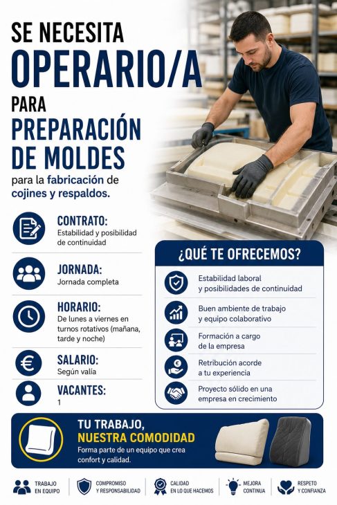 Se necesita operario/a para preparación de moldes para la fabricación de cojines y respaldos.